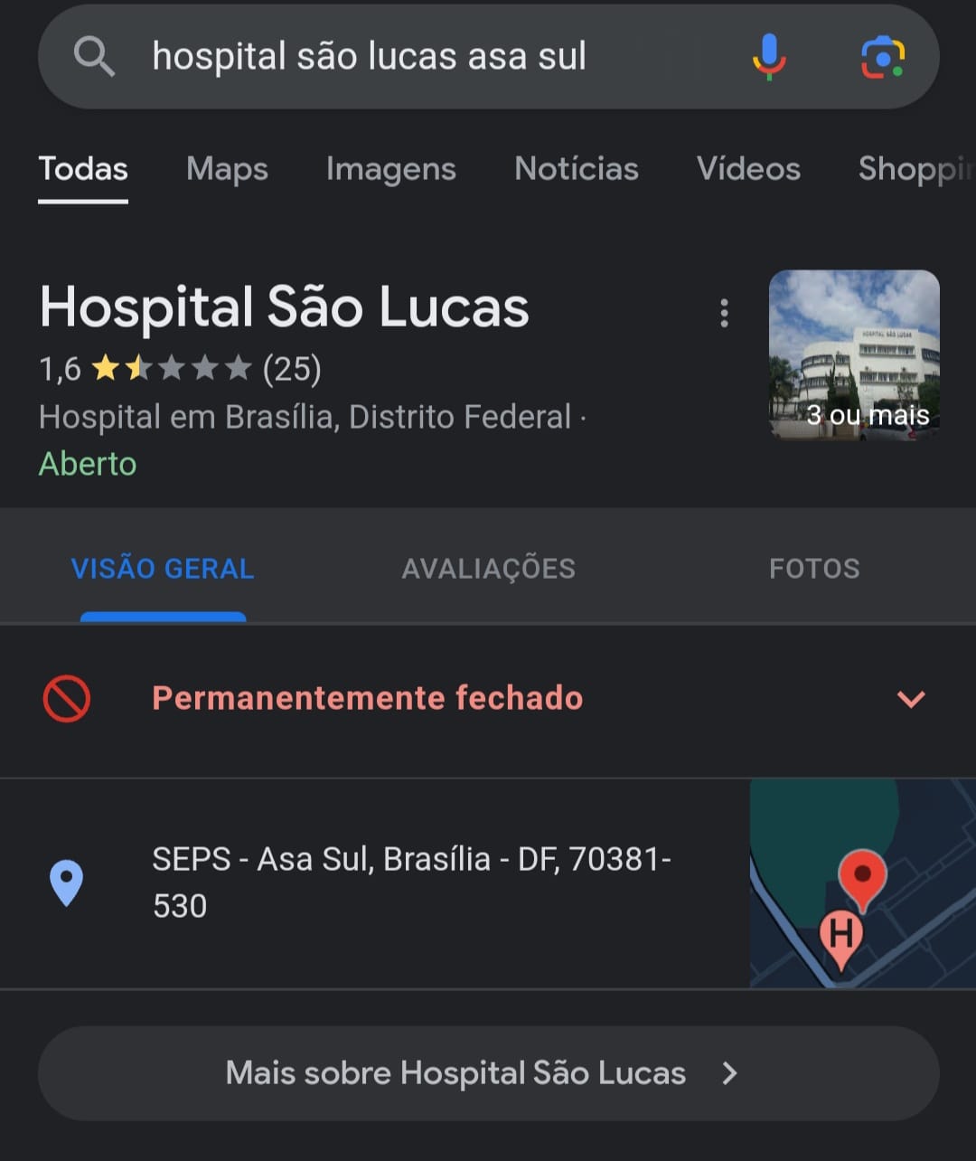 Hospital São Lucas fechado - Foto Reprodução Internet