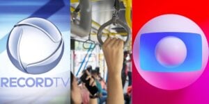 Logo da Globo e da Record e pessoa em ônibus coletivo - Foto Reprodução Internet