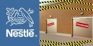 Logo da Nestlé e fábrica fechada - Foto Reprodução Internet