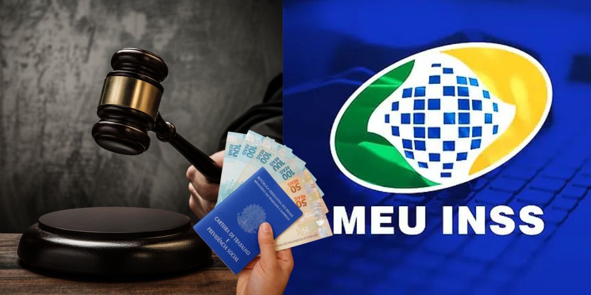 Martelo sendo batido com nova lei e logo do Inss - Foto Reprodução Internet
