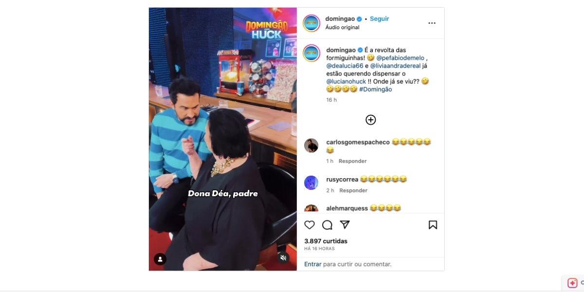 Dona Déa e Padre Fábio de Melo no Domingão, da Globo (Foto: Reprodução / Instagram)