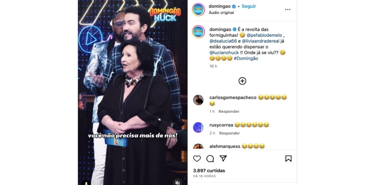 Padre Fábio de Melo e Dona Déa no Domingão (Foto: Reprodução / Instagram)