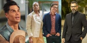 Jefinho, Olívia, Miguel e Pascoal em cenas de Fuzuê (Foto: Reprodução / Globo / Montagem TV Foco)