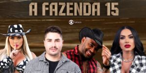 Kally, Lucas, Cezar Black e Kamila Simioni estão na roça de A Fazenda 15 (Foto: Reprodução / Record TV / Montagem TV Foco)