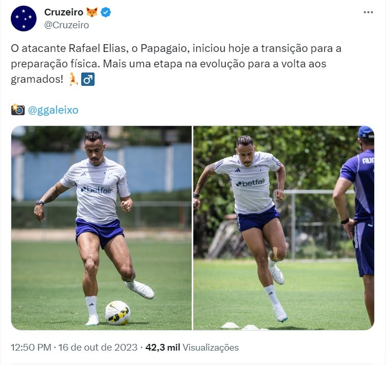 Rafael Elias está de volta ao Cruzeiro - (Foto: Reprodução / Twitter)