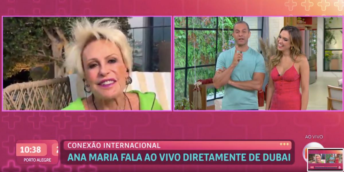 Ana Maria, Fabrício Battaglini e Talitha Morete no Mais Você (Foto: Reprodução / Globo)