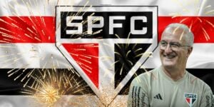 Bandeira do São Paulo e Dorival soltando fogos - Foto Reprodução Internet