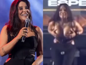 Cantora do Calcinha Preta, Silvânia Aquino surpreendeu os fãs ao mostrar os seios no palco - Foto Reprodução Instagram