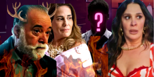 Antônio La Selva é feito de corno por Irene e Emmy acaba se envolvendo, em Terra e Paixão, novela da Globo (Foto Reprodução/Montagem/Tv Foco)