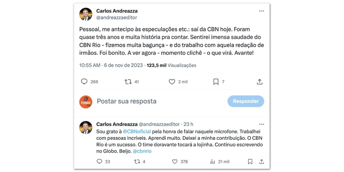 Comunicado Carlos Andreazza (Foto: Reprodução / Twitter)