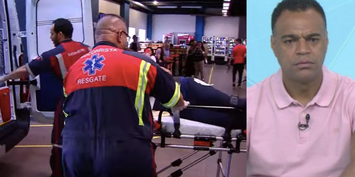 Denílson entrou na brincadeira do Jogo Aberto e teve que sair de maca dos estúdios (Foto: Divulgação)