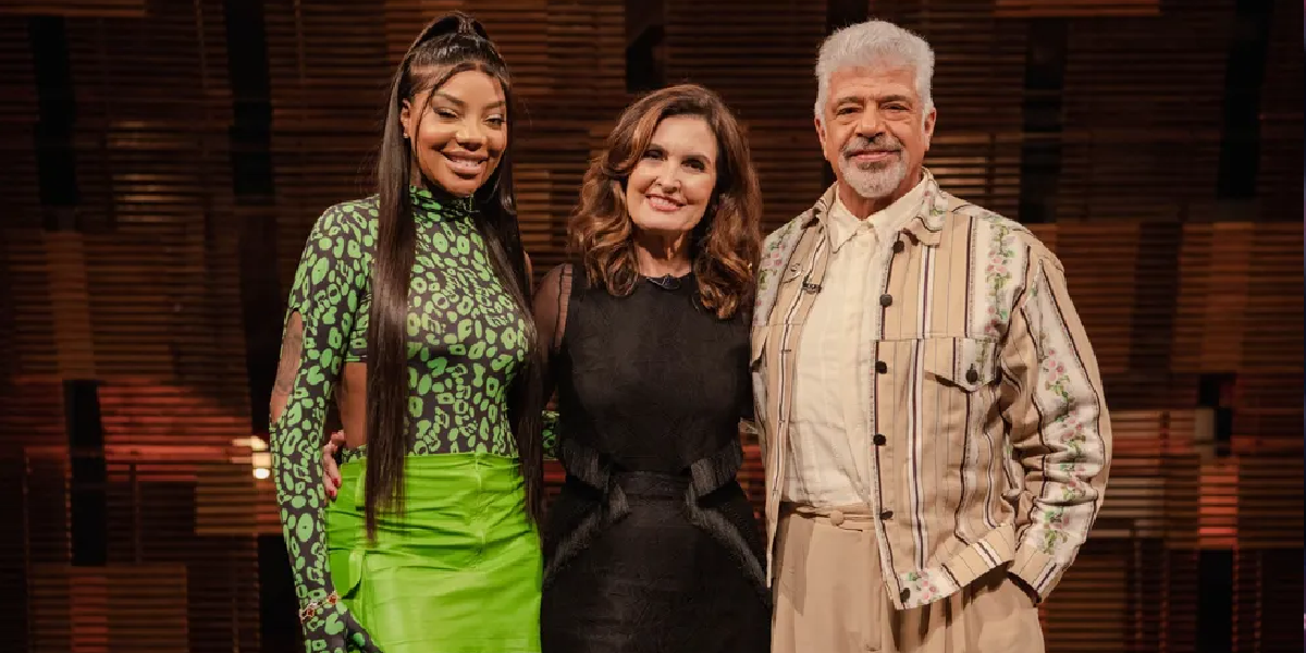Fátima Bernardes ao lado de Lulu Santos e Ludmilla, no GNT (Foto: Reprodução/ Internet)