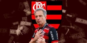 Landim e escudo do Flamengo (Foto - Montagem TV Foco)