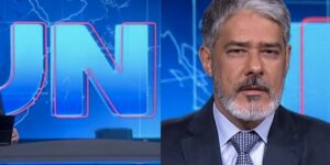 Logo do Jornal Nacional e William Bonner em telejornal (Fotos: Reproduções / Globo)