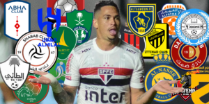 Luciano e logos das equipes do campeonato árabe (Reprodução - Internet)