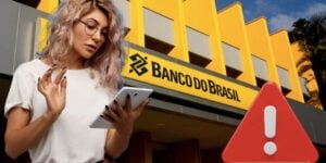 Pessoa olhando o celular, agência do Banco do Brasil e alerta (Fotos: Reproduções / Internet / Freepik)