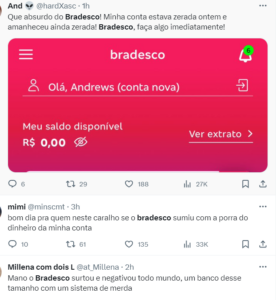 Relatos dos clientes do banco por meio das redes sociais - Foto X