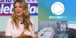 Ticiane Pinheiro no Hoje Em Dia, logo Record e aparelho de entubação (Fotos: Reproduções / Record / Internet)