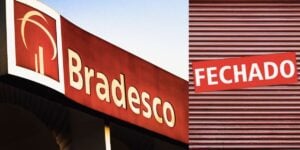 Agência Bradesco e loja fechada (Fotos: Reproduções / Internet / Montagem TV Foco)