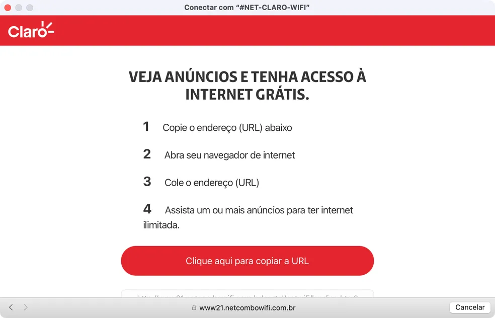 Pessoas que não são clientes da Claro podem usar a internet, porém sujeita a anúncios (Foto Reprodução/Internet)