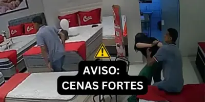 Urgente, cenas fortes: Homem tenta estuprar mulher no meio de loja de colchões em SP e câmeras flagram tudo