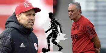 Coudet, técnico do Internacional e Tite, técnico do Flamengo (Reprodução/Montagem TV Foco)