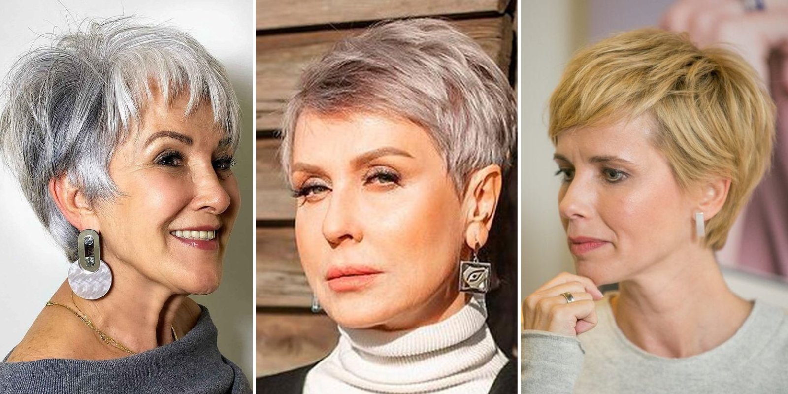 Corte Pixie em mulheres na casa dos 60 (Foto Reprodução/Montagem/Internet)