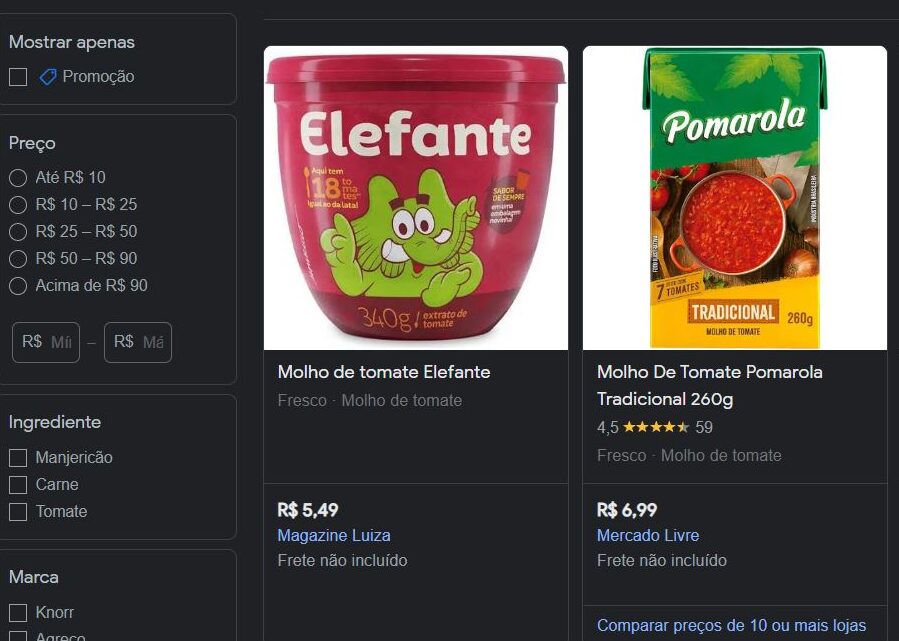 Molho Pomarola e Elefante seguem sendo vendidos normalmente nos mercados (Foto Reprodução/Google)