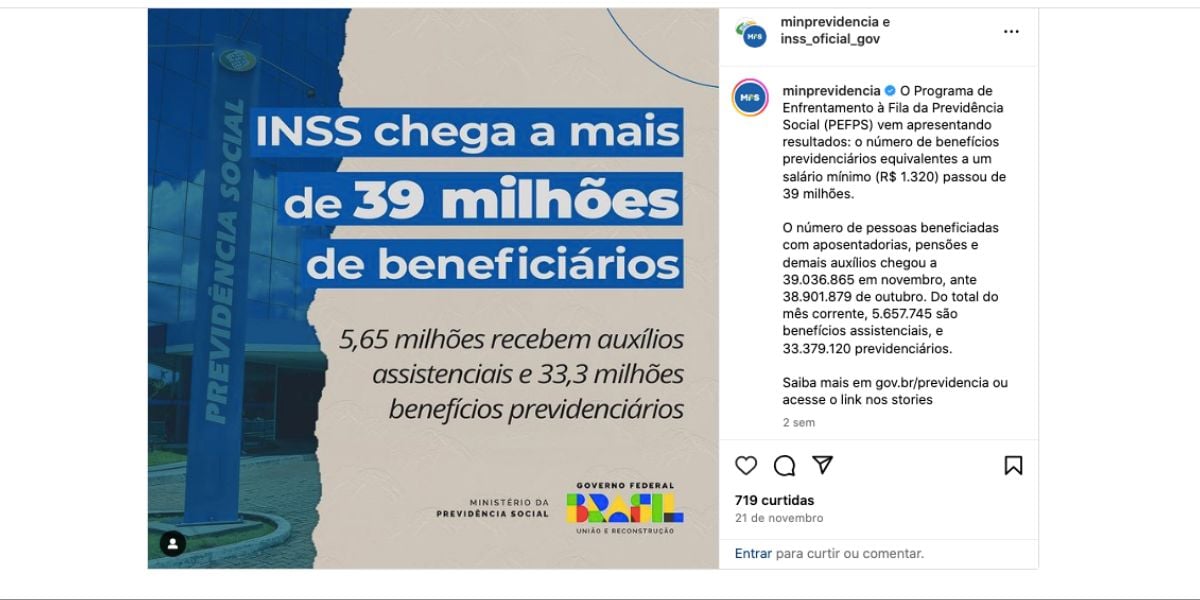 Nota do INSS sobre beneficiários (Foto: Reprodução / Instagram)