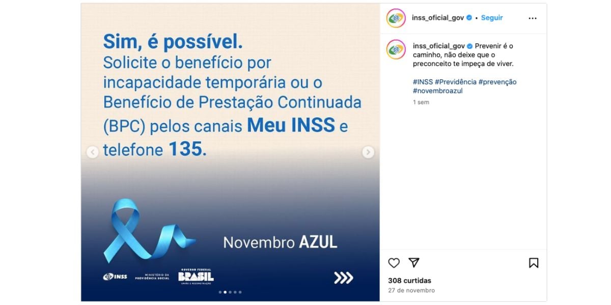 Comunicado sobre benefício para pessoas com câncer (Foto: Reprodução / Instagram)