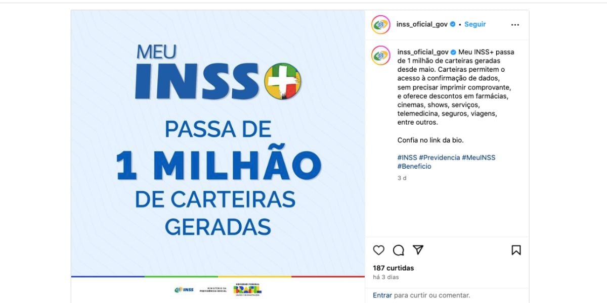 Anúncio INSS cartões (Foto: Reprodução / Instagram)