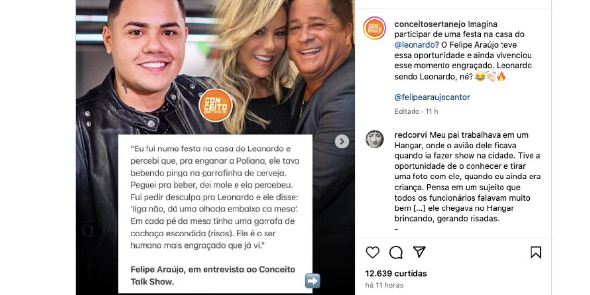 Felipe Araújo expõe Leonardo (Foto: Reprodução / Instagram)