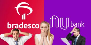 Logo do Bradesco, do Nubank e pessoas desesperadas - Foto Reprodução Internet