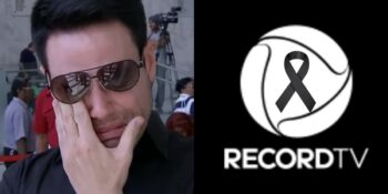 Luiz Bacci chorando e logo da Record em luto (Reprodução - Internet)