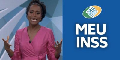 Maju Coutinho e logo INSS (Fotos: Reproduções / Globo / Internet)