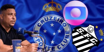 Ronaldo, Logo da GLobo, do Santos e bandeira do Cruzeiro - Foto Reprodução Internet