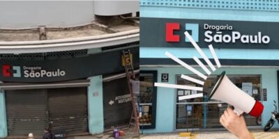 Fechamento de unidade de Drogaria São Paulo e comunicado da empresa (Reprodução: Montagem TV Foco)