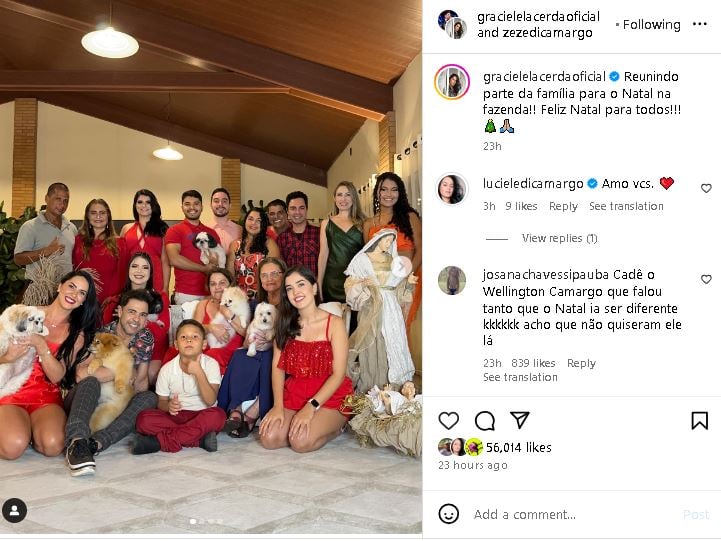 Zezé Di Camargo, Graciele Lacerda e alguns familiares (Foto: Reprodução/ Internet)