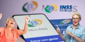 Idosos comemorando e logo do INSS - Foto Reprodução Internet