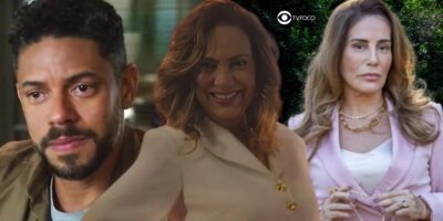 Jonatas, Agatha e Irene em Terra e Paixão (Foto: Reprodução / Globo / Montagem TV Foco)