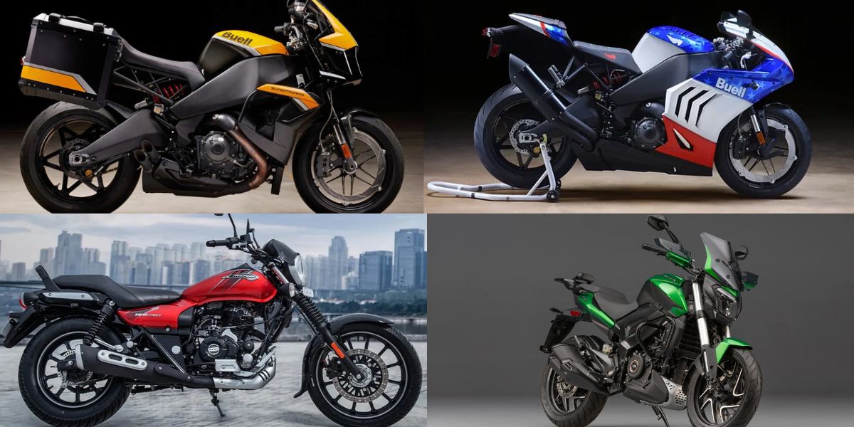 Super Touring e Buell Hammerhead 1190RX em cima/ Bajaj Avenger e Bajaj Dominar embaixo (Reprodução: Montagem TV Foco)