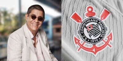 Zeca Pagodinho e escudo do Corinthians (Reprodução/Montagem TV Foco)