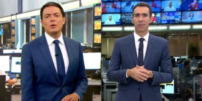 Alan Severiano e César Tralli no Jornal Hoje (Fotos: Reproduções / Globo)