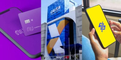 Bancos: Nubank, a CAIXA e o Banco do Brasil (Foto: Reprodução, Montagem - TV Foco)