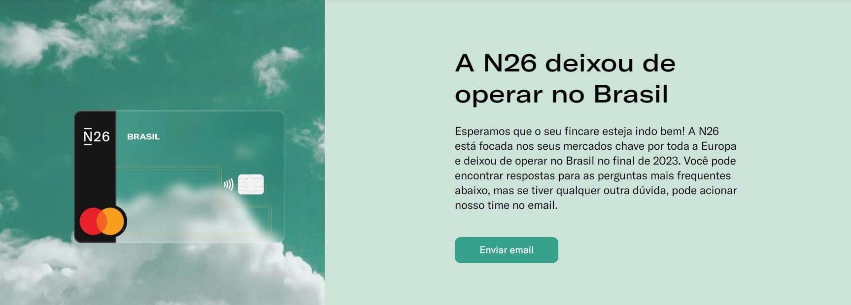 Aviso atual no site da N26 (Foto Reprodução/N26)