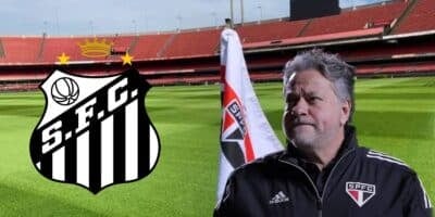 Casares, bandeira do São Paulo e escudo do Santos (Foto - Montagem TV Foco).