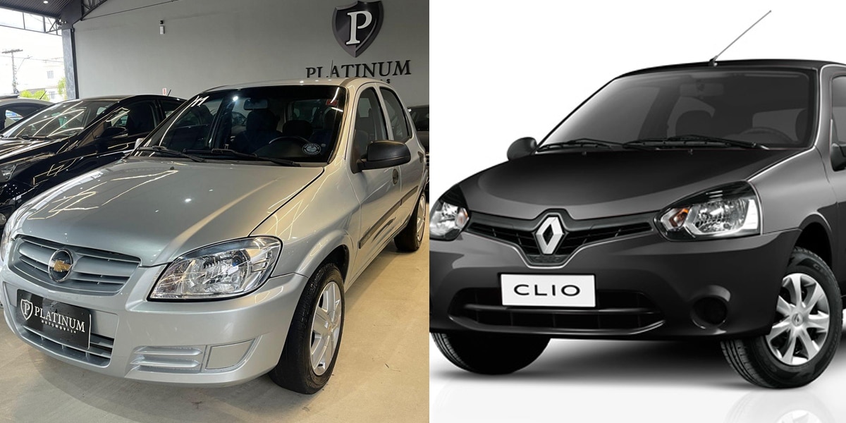 Chevrolet Celta Spirit 1.0 2008 e Renault Clio Authentique 1.0 2008 (Foto: Reprodução, Motor1)