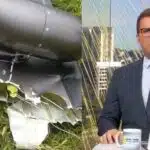 Destroços da aeronave e Rodrigo Bocardi no Bom Dia São Paulo (Fotos: Reproduções / Redes sociais / Globo)