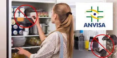 Dona de casa, logo da Anvisa e produtos proibidos - Foto Reprodução Internet