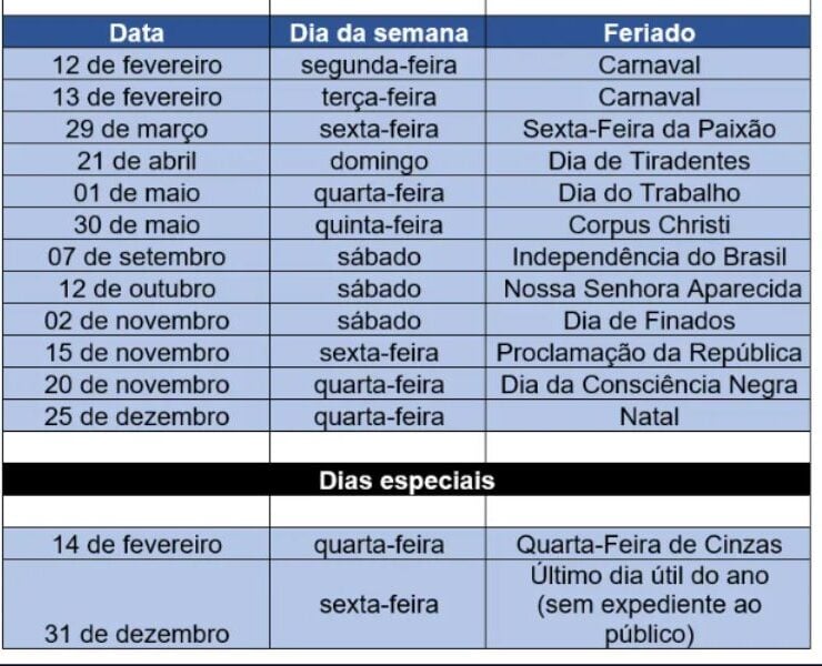 Feriados de 2024 - (Reprodução Internet)